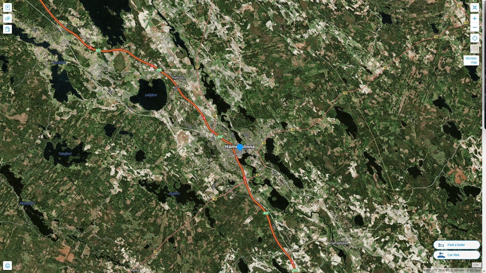 Hameenlinna Highway and Road Map with Satellite View